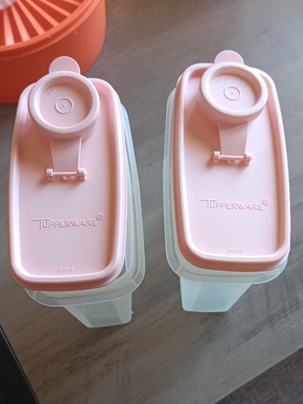 Vintage Tupperware Light Pink Dry Goods Containers with Pour Spouts - Set of 2